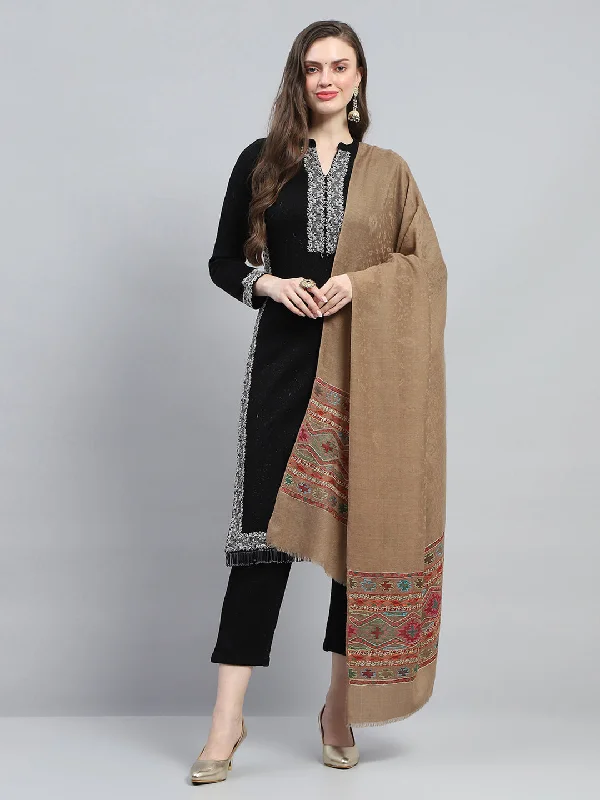 Women Khaki Self Design Shawl Warm Wool Shawl Cape