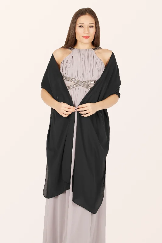 Chiffon Shawl - Black Cozy Knit Shawl Cape