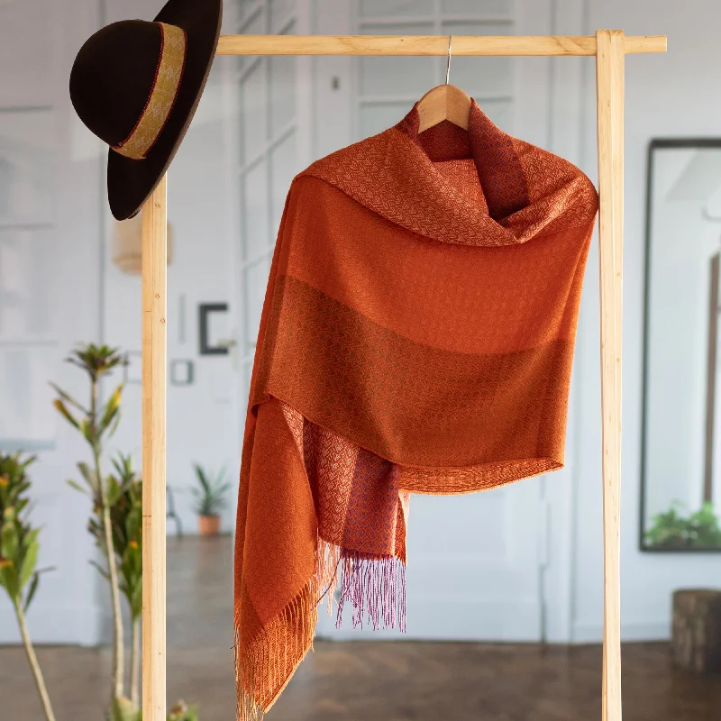 Blazing Warmth Handwoven Red and Orange Baby Alpaca Blend Shawl from Peru Warm Knit Shawl Wrap