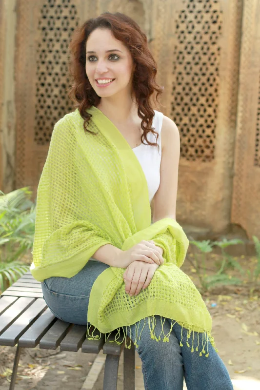 Chartreuse Bliss Chartreuse Wool and Silk Wrap Patterned Shawl Fashionable Embroidered Shawl