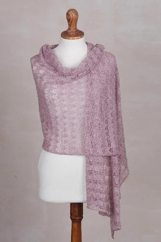 Dreamy Texture in Blush Textured 100% Baby Alpaca Shawl in Blush from Peru Fashionable Wool Shawl Cape