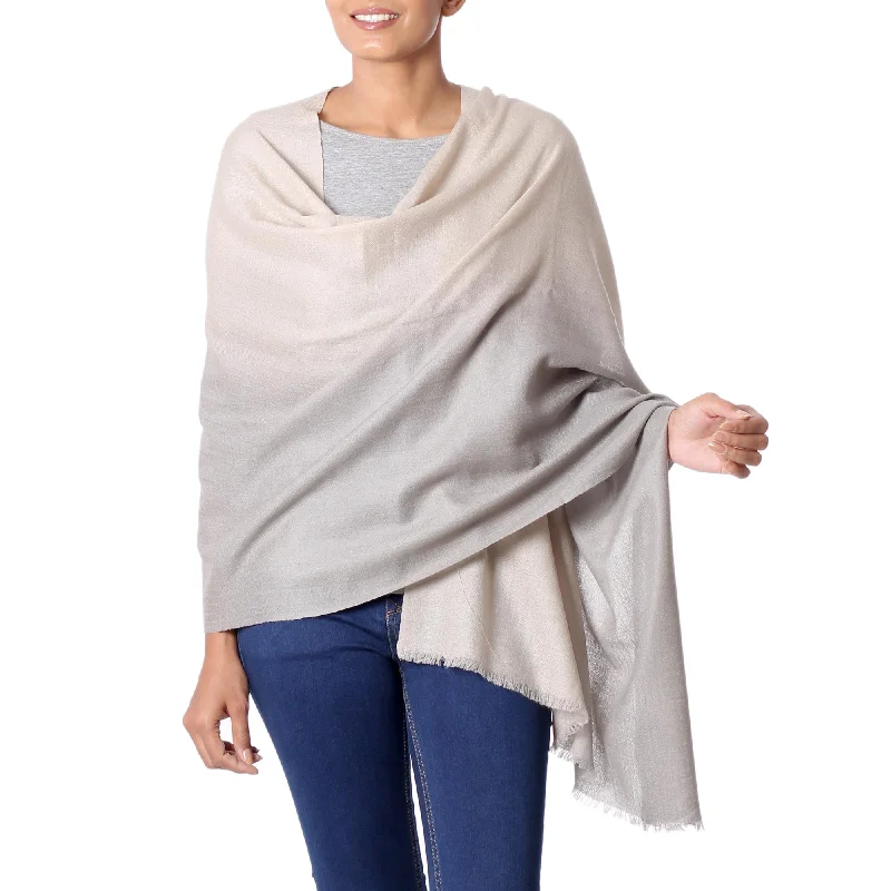 Dusk Shadows Kashmiri Beige to Grey Soft Shawl Indian Warm Wool Wrap Warm Cashmere Shawl Cape