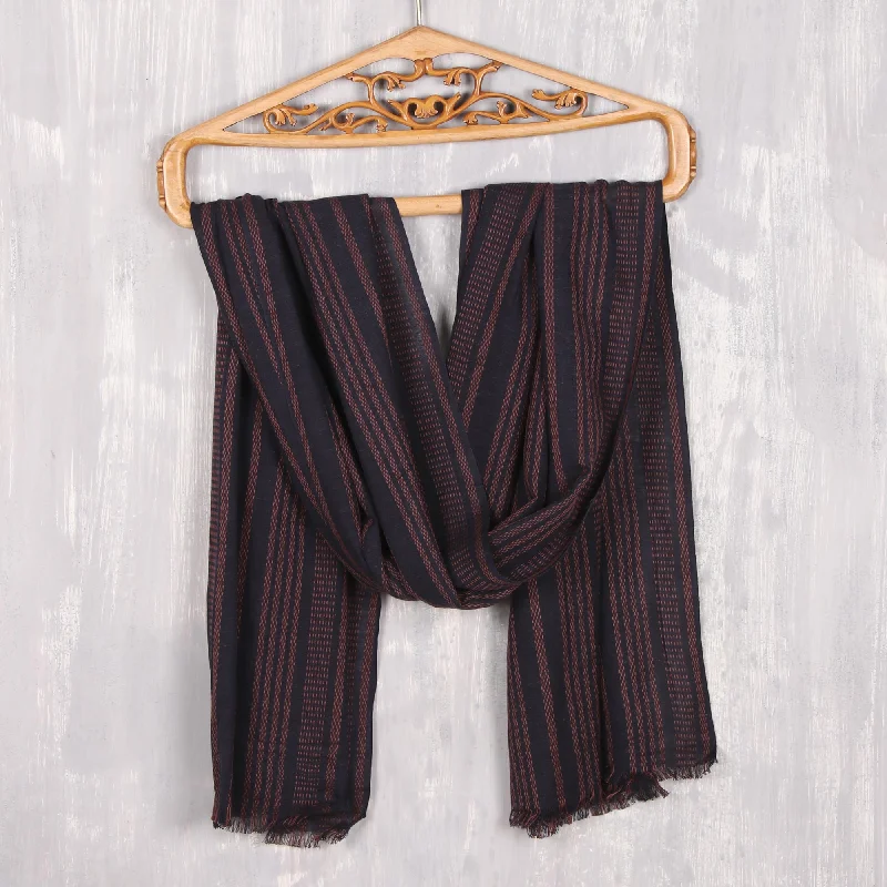 Elegant Combination Navy and Peach Striped Cotton Shawl from India Elegant Lace Shawl Wrap