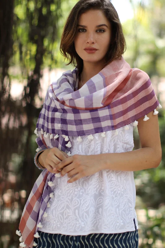 Gamocha Elegance Handwoven Cotton Shawl with Tassels from India Stylish Pashmina Shawl Wrap