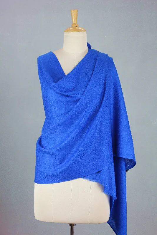 Kashmiri Diamonds in Blue Royal Blue Hand Loomed All Wool Shawl Made in India Cozy Knit Shawl Scarf