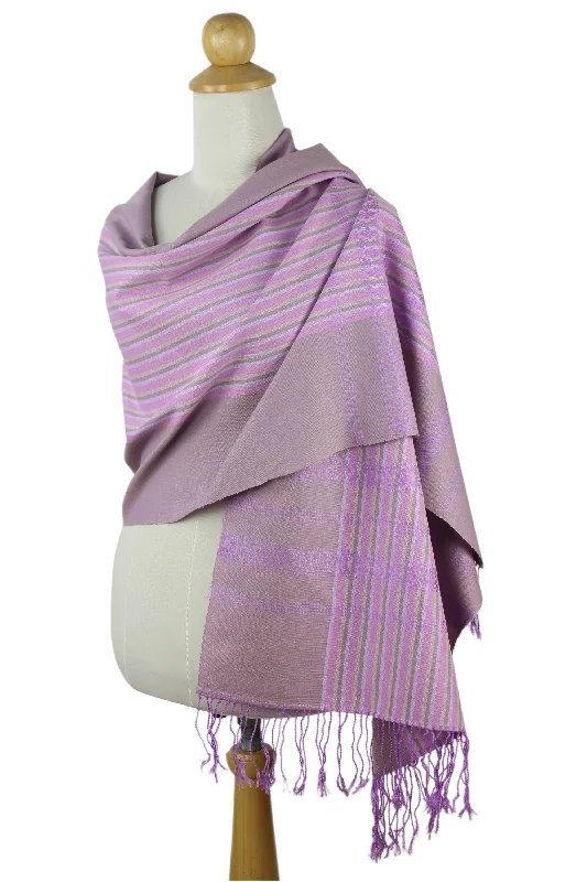 Lavender Symphony Cotton Shawl from Thailand Comfortable Knitted Shawl Wrap