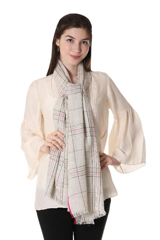 Off-White Sophistication Wool Patterned Shawl in Off-White from India Fashionable Silk Shawl Wrap