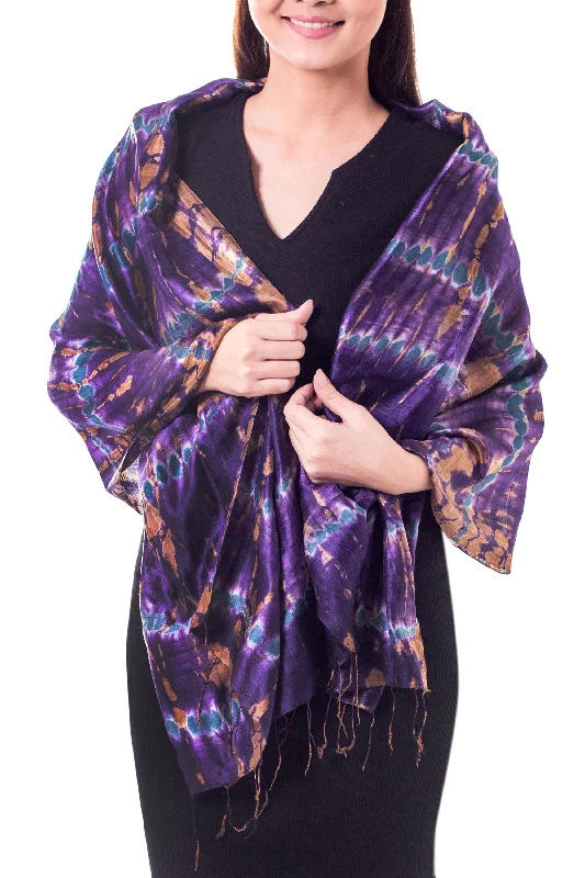 Orchid Mystique Fair Trade Tie-Dye Silk Shawl Lightweight Summer Shawl