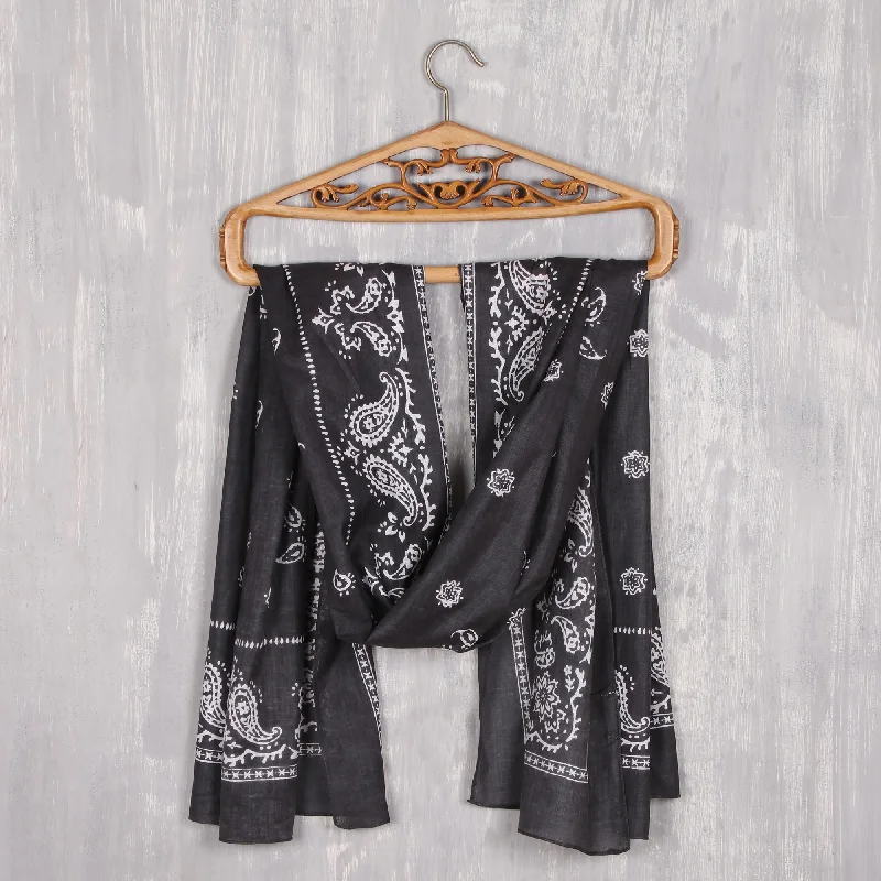 Paisley Charcoal Paisley Print Cotton Shawl in Charcoal from India Trendy Floral Print Shawl