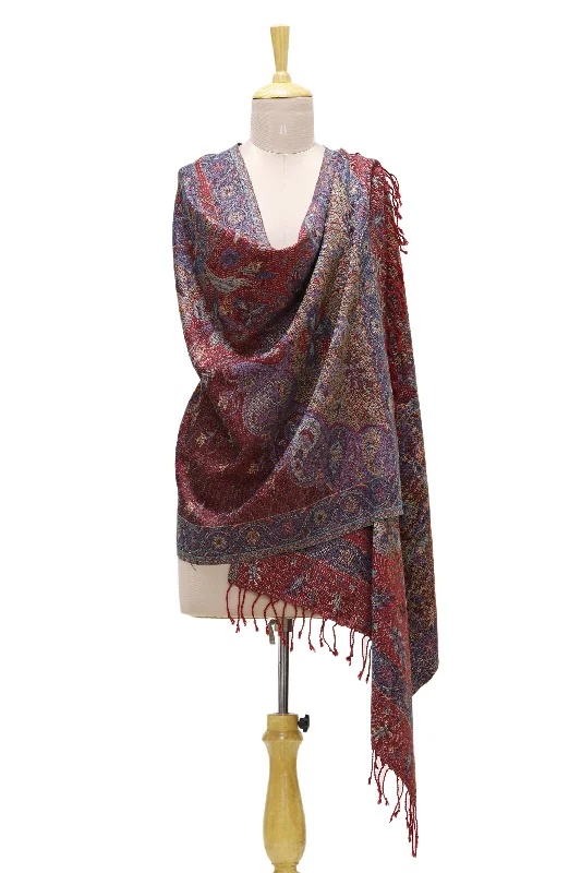 Paisley & Floral Grandeur Viscose Blend Floral and Paisley Shawl from India Fashionable Shawl with Tassels