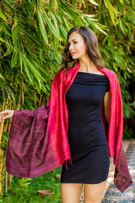 Red Peony Artisan Crafted 100% Silk Shawl with Fringe from Thailand Soft Cashmere Shawl Poncho