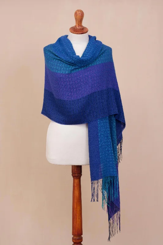 Serene Glory Hand Woven Striped Alpaca Blend Shawl from Peru Soft Knit Shawl Poncho