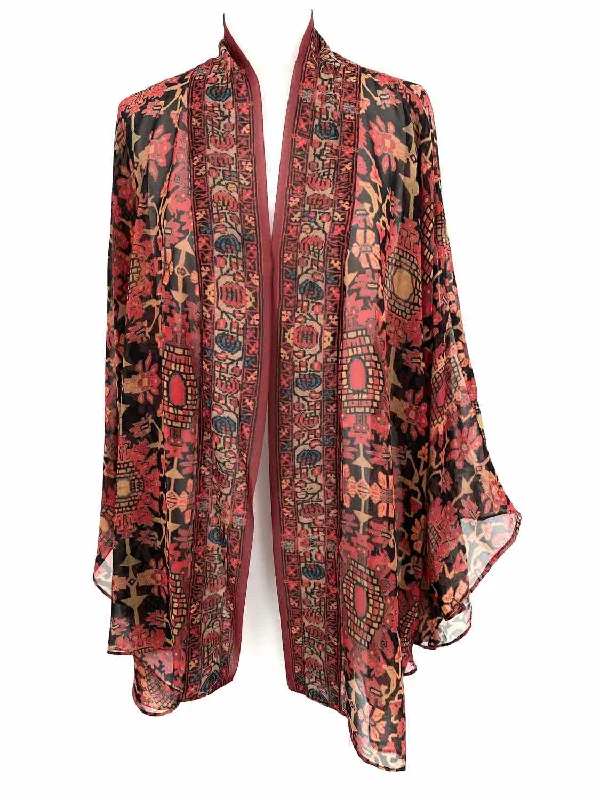 Soft Surroundings Red/Navy Abstract Shawl Trendy Embroidered Shawl Wrap