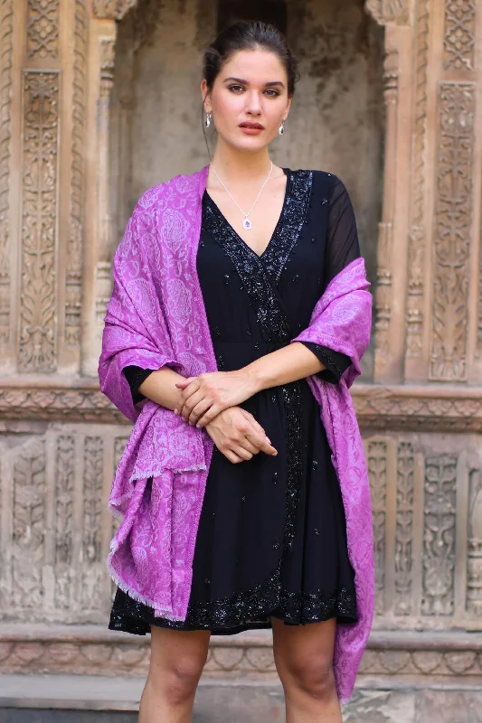 Wisteria Paisley Woven Wool Shawl with Paisley Motifs in Wisteria from India Elegant Pashmina Shawl Cape