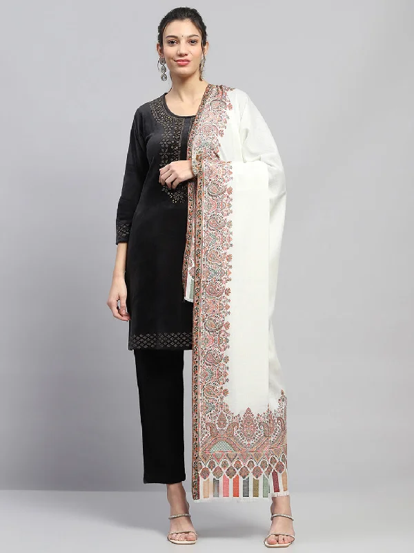 Women White Self Design Shawl Comfortable Silk Shawl