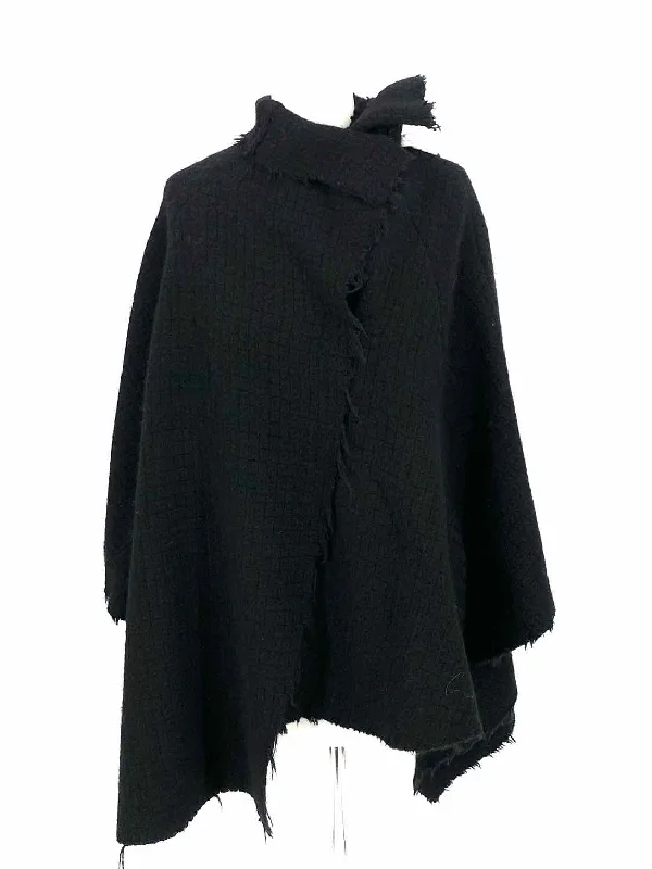 Black Wrap Fringed Shawl Poncho Luxurious Silk Shawl Cape