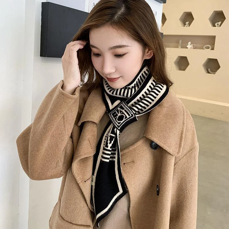 Autumn and Winter Knitted Scarf Fashion Warm Korean Style Neck Sleeve Knitted Printing Women's Scarf Shawl Warm Knit Shawl Scarf