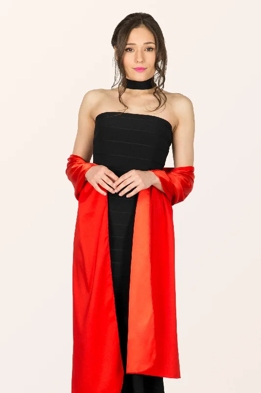 Satin Shawl - Red Soft Knit Shawl Poncho