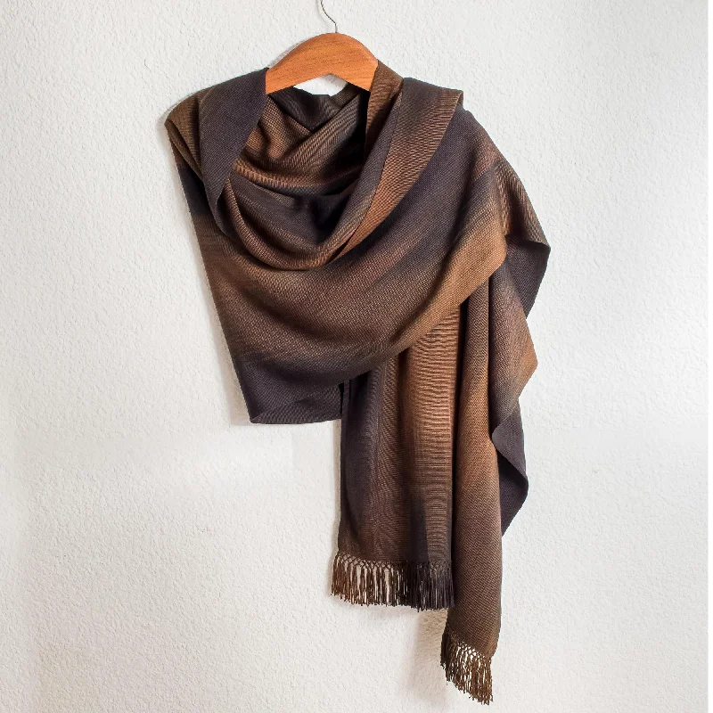 Coffee Rayon Chenille Shawl Hand Woven in Earth Tones Soft Cashmere Shawl Wrap