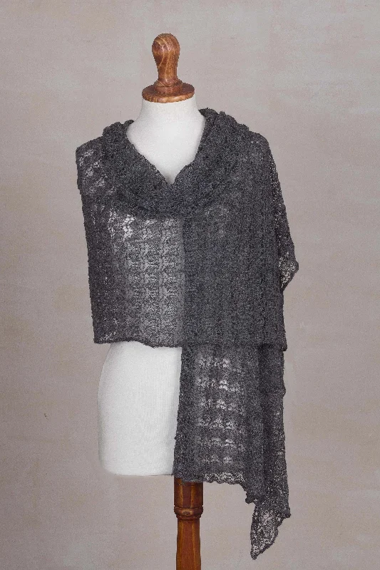 Dreamy Texture in Slate Textured 100% Baby Alpaca Shawl in Slate from Peru Chic Cotton Shawl Wrap