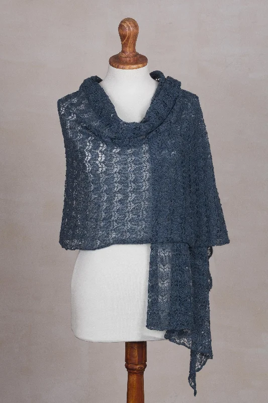 Dreamy Texture in Teal Textured 100% Baby Alpaca Shawl in Teal from Peru Trendy Chunky Knit Shawl