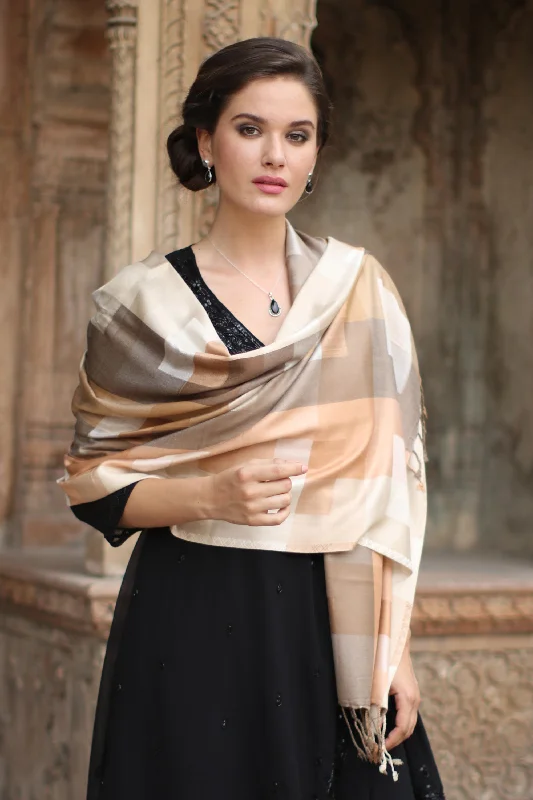 Earthy Story Indian Viscose Shawl with Geometric Pattern Elegant Silk Shawl Wrap