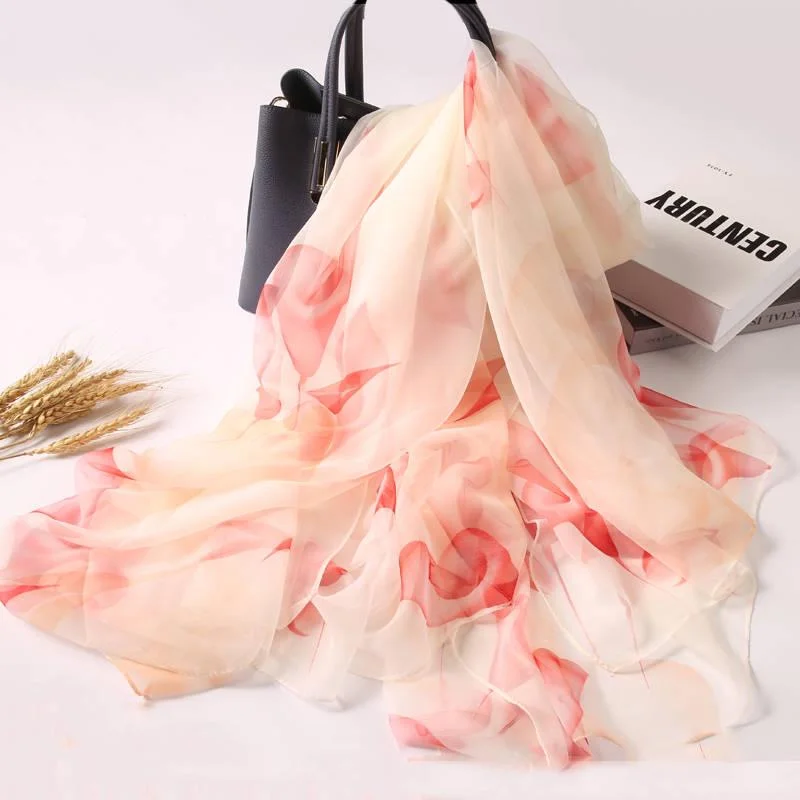 Fashion Women Flowers Gradient Silk Scarf Shawls and Wraps Femme Beach Towel Stylish Cashmere Shawl Wrap