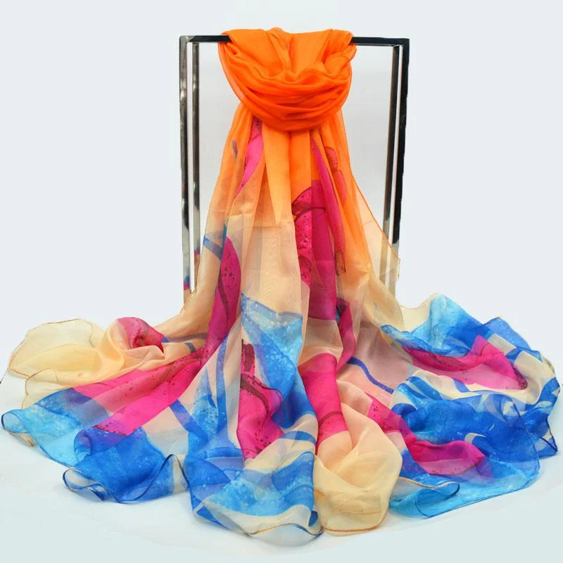 Flower Wrap Shawl Silk Imitation Satin 200*140cm Women Elegant Scarf  All-match Headscarf Sunscreen Gauze Shawl Trendy Floral Print Shawl