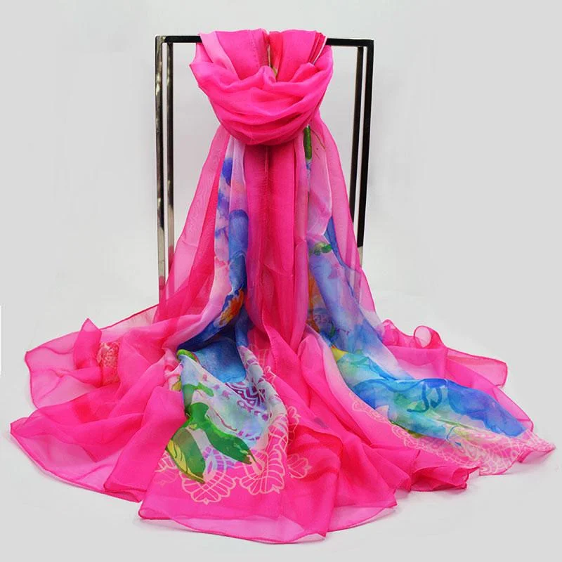 Flower Wrap Shawl Silk Imitation Satin 200*140cm Women Elegant Scarf  All-match Headscarf Sunscreen Gauze Shawl Cozy Wool Shawl Scarf