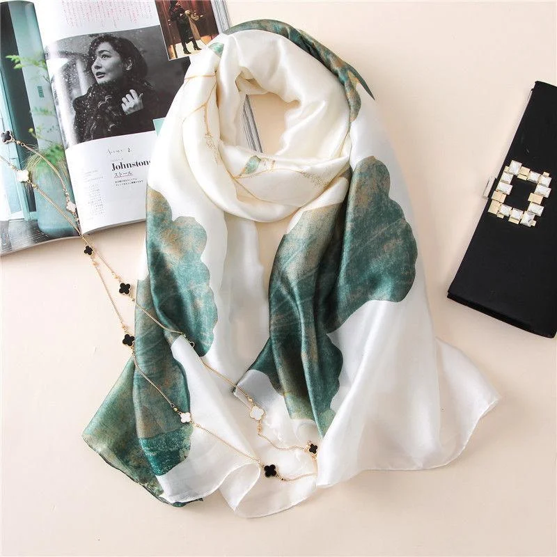 Flower Wrap Shawl Silk Imitation Satin Women Elegant Scarf  All-match Headscarf Sunscreen Gauze Shawl Lightweight Summer Shawl