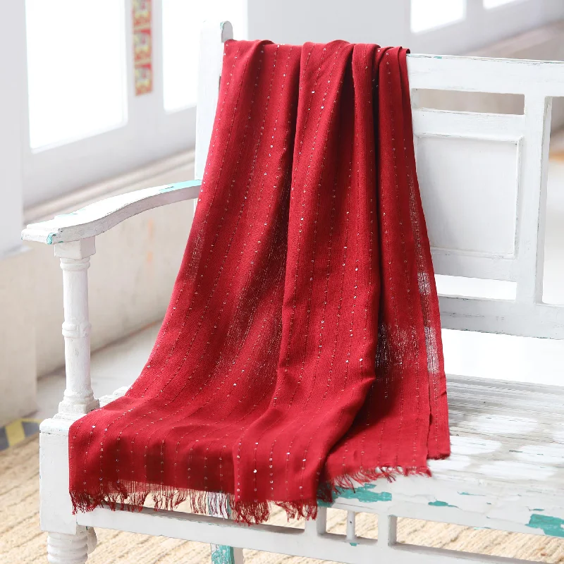 Garnet Glimmer Embellished Viscose Shawl in Cranberry from India Warm Cashmere Shawl Scarf