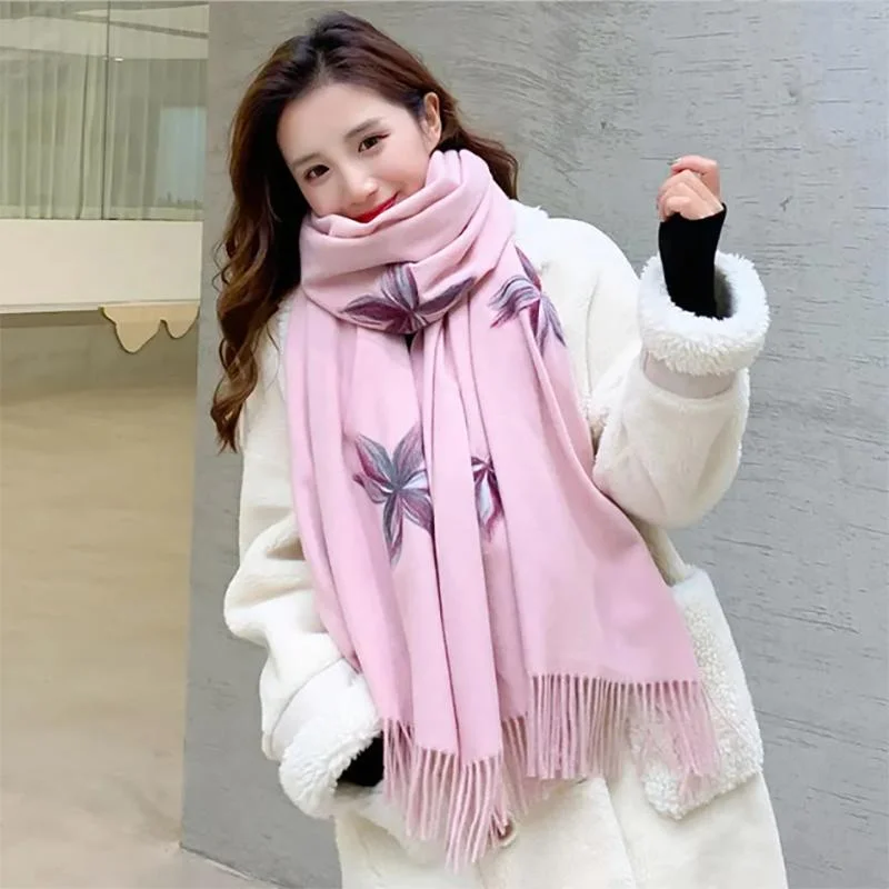 Korean Style Plaid Scarf Women Winter All-match Shawl Thick Cute Scarves Women Fashionable Embroidered Shawl