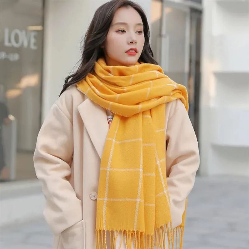 Korean Woolen Scarf Women Winter Thickened Japanese Scarf Wild Warm Plaid Shawl Dual-use Ladies Cozy Knit Shawl Scarf