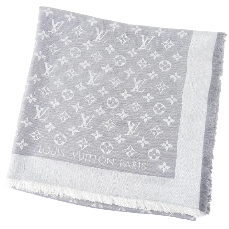 Louis Vuitton Light Grey Monogram Classic Shawl Scarf Fashionable Silk Shawl Wrap