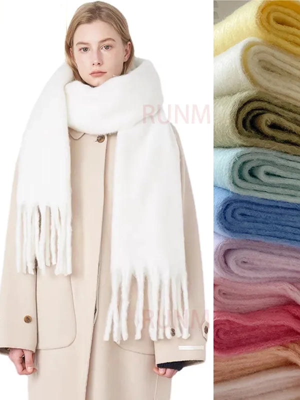 Luxury Cashmere Bright Solid Colors Women Scarf Winter Shawl and Wrap Cozy Fleece Shawl Cape