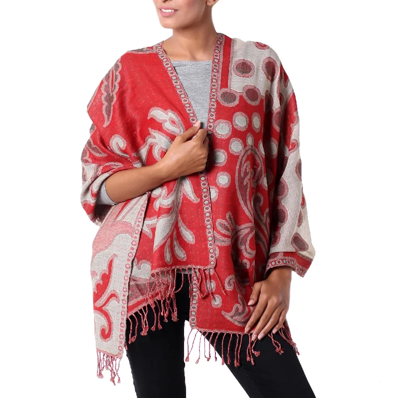 Modern Red Jamawar Red and Beige Modern Wool Shawl from India Trendy Embroidered Shawl Wrap