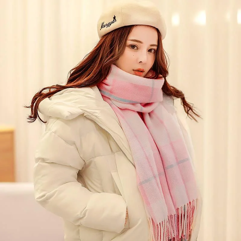 Plaid Lady Scarf Warm Couple Temperament Long Fresh Simple Scarf High Quality Knit Shawl Soft Printed Shawl Wrap