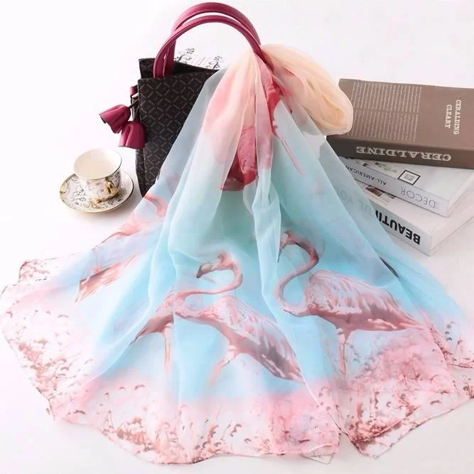 Scarf Female Flower Scarf Travel Sunscreen Shawl Imitation Silk and Wool Beach Wrap Cozy Woolen Shawl Scarf