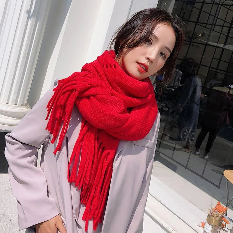 Scarf Knitted Autumn Winter Female Warm Scarf Women Girls Tassel Scarf Wool Scarf Shawl Elegant Wool Shawl Cape