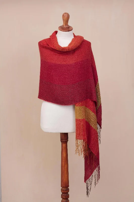 Sunset Celebration Hand Woven Striped Alpaca Blend Shawl from Peru Elegant Velvet Shawl Cape