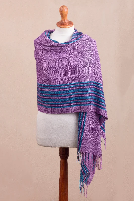 Sweet Temptation Purple and Turquoise Handwoven Baby Alpaca Shawl from Peru Trendy Crochet Shawl Scarf