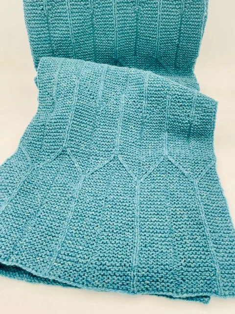 Teal Organic Wool Origami Cable Shawl/Scarf Stylish Knit Shawl Wrap