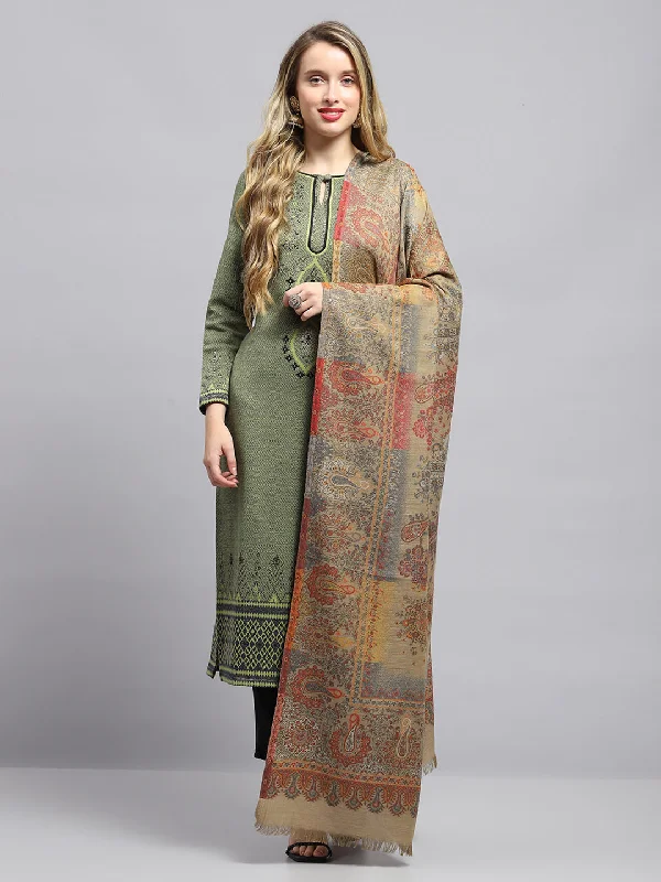 Women Beige Self Design Shawl Chic Embroidered Shawl Wrap