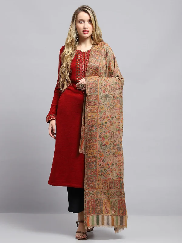 Women Beige Self Design Shawl Elegant Wool Shawl Cape