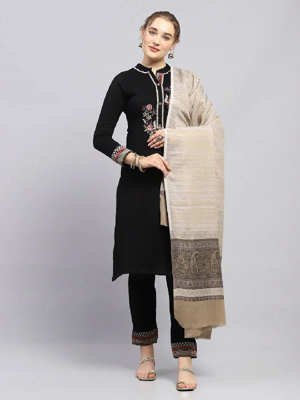 Women Beige Self Design Shawl Stylish Wool Shawl Wrap