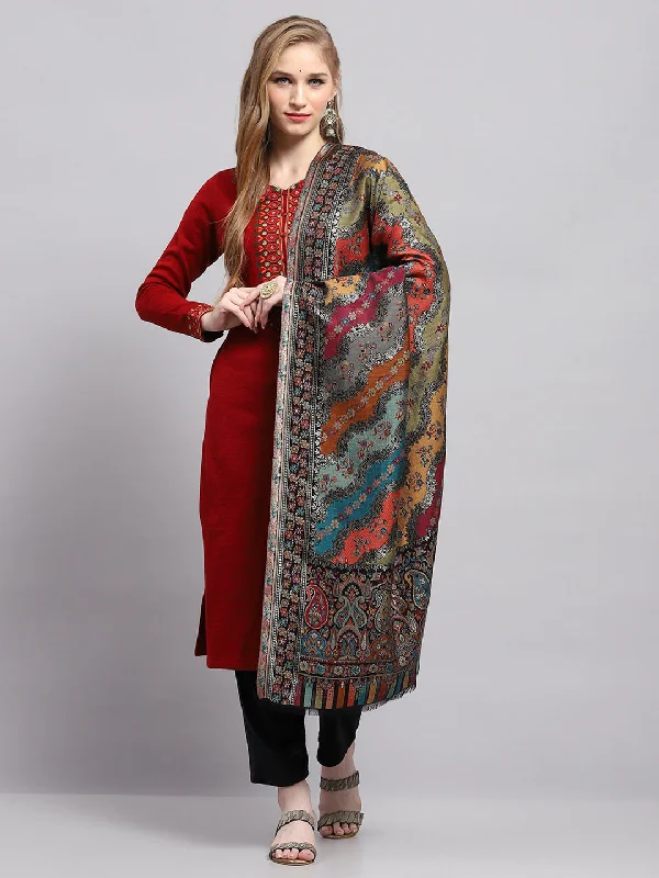 Women Multicolor Self Design Shawl Cozy Plaid Wool Shawl