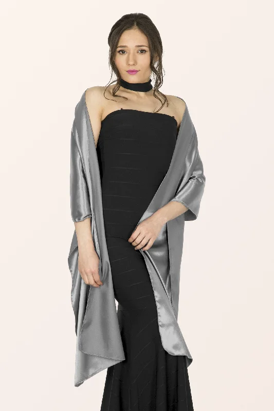 Satin Shawl - Silver Elegant Velvet Shawl Wrap