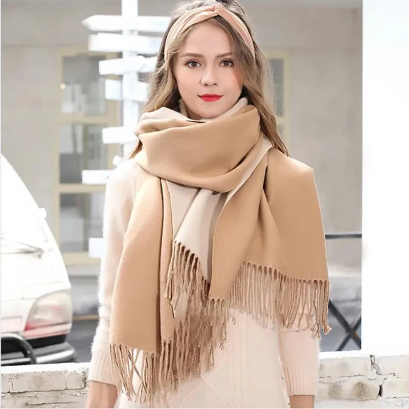 Scarf Women Korean Rabbit Hair Double-sided Two-color Thick Solid Color Shawl Dual-use Warm Tassel Scarf Fashionable Silk Shawl Wrap