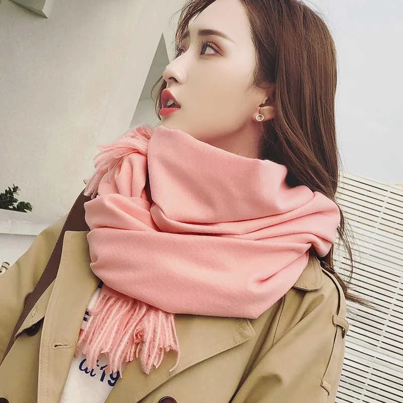 Scarf Women Thick Warm Shawls Wraps Lady Solid Cashmere Scarves With Tassels Chic Embroidered Shawl Wrap