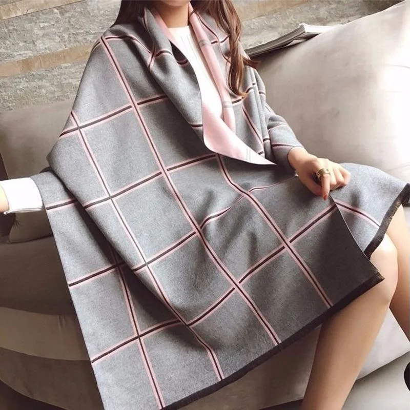 Scarf Women Winter All-match Thickened Air-conditioned Room To Keep Warm Super Large Imitation Cashmere Shawl Dual-use Double-sided Cozy Knit Shawl Cape